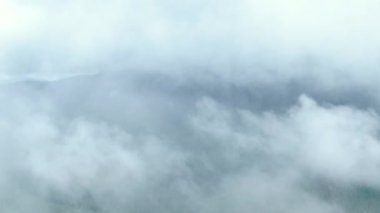 Dron shot of the woods and mountains through the clouds. Carpathian Mountains. Gorgany. 