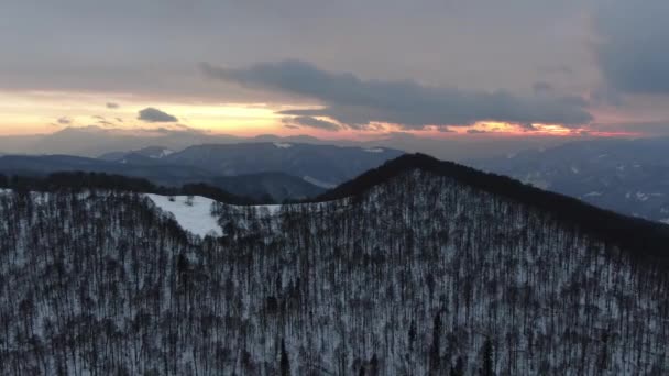 Вид Беспилотника Закате Зимних Горах Карпаты Украина — стоковое видео