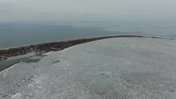 Bela Vista Drone Mar Congelado Azov Inverno Trança Bilosaray — Vídeo de Stock