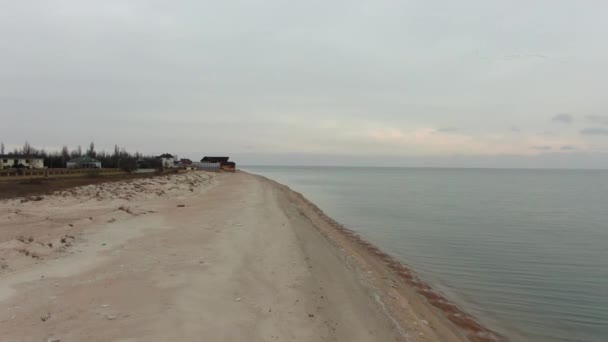 Beautiful View Drone Frozen Sea Azov Winter Bilosaray Braid — Stock Video