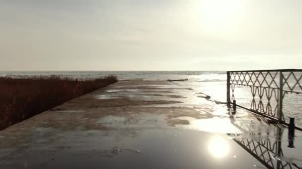Mar Congelado Puesta Sol Mar Helado Azov Mariupol — Vídeos de Stock