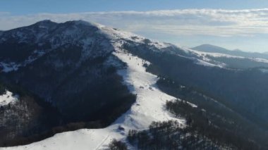 Karpatya Dağları 'nın karla kaplı zirveleri. Ukrayna. Sheshul.
