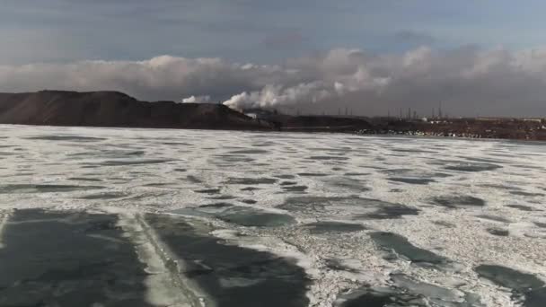 Terrible Ecological Catastrophe Large Metallurgical Plant Shores Sea Azov Winter — Stock Video