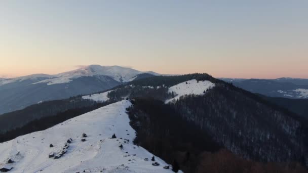 Zachód Słońca Zimowych Górach Karpaty Ukraina Benzyny Sheshul — Wideo stockowe
