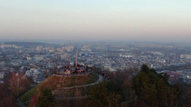 夜城的俯瞰图 利沃夫乌克兰 — 图库视频影像