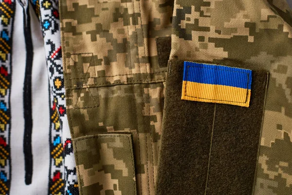 Ukraine Traditional Clothes Military Uniform Ukrainian Soldier Armed Forces Ukraine — Stock Photo, Image