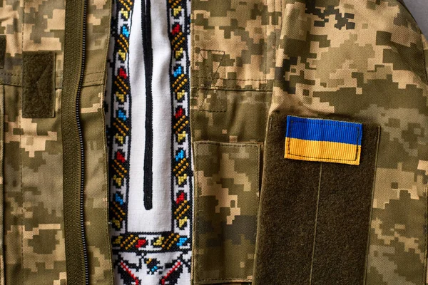 Ukraine Vêtements Traditionnels Uniforme Militaire Soldat Ukrainien Forces Armées Ukrainiennes — Photo