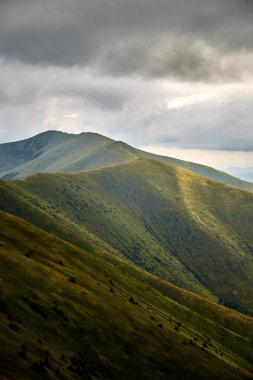 Mountain range. Carpathian Mountain, Ukraine. Walking and hiking trails in Borzhava ridge. Rural area of carpathian mountains in autumn