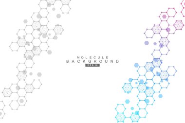 Bilim ağı şablonu, noktaları ve çizgileri birleştiriyor. Teknoloji altıgenlerin yapısı veya moleküler bağlantı elementleri