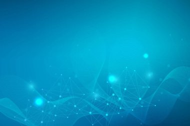 Bağlı çizgi ve noktalarla Geometrik soyut arkaplan. Yapı molekülü ve iletişim. Büyük Veri Görselleştirme. Tıp, teknoloji, bilim geçmişi. Vektör illüstrasyonu.