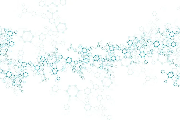 Wzorzec sieci naukowej, linie łączące i kropki. Struktura sześciokątów technologicznych lub molekularne elementy łączące — Wektor stockowy