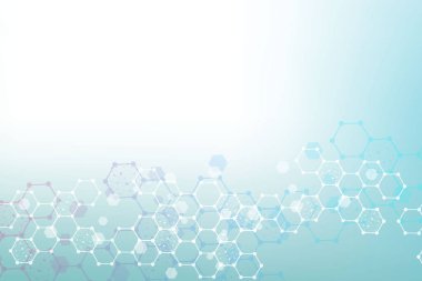 Yapı molekülü ve iletişim. DNA, atom, nöronlar. Tasarımınız için bilimsel bir kavram. Noktalarla birleştirilmiş çizgiler. Tıp, teknoloji, kimya, bilim geçmişi. Vektör illüstrasyonu.
