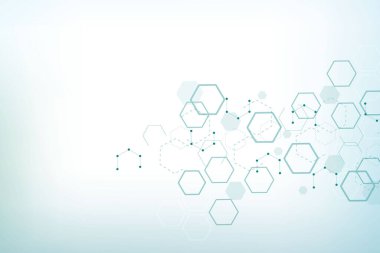 Altıgen soyut arkaplan. Büyük Veri Görselleştirme. Genel ağ bağlantısı. Tıp, teknoloji, bilim geçmişi. Vektör illüstrasyonu.