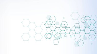Yapı molekülü ve iletişim. DNA, atom, nöronlar. Tasarımınız için bilimsel bir kavram. Noktalarla birleştirilmiş çizgiler. Tıp, teknoloji, kimya, bilim geçmişi. Vektör illüstrasyonu