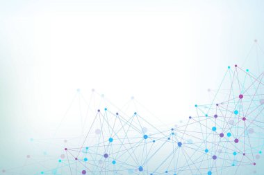 Bağlı çizgi ve noktalarla Geometrik soyut arkaplan. Yapı molekülü ve iletişim. Büyük Veri Görselleştirme. Tıp, teknoloji, bilim geçmişi. Vektör illüstrasyonu.