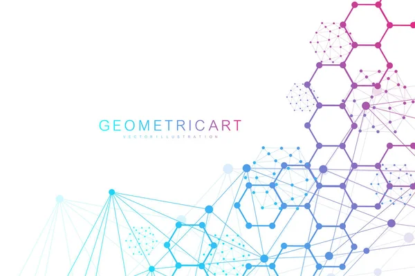 Antecedentes futuristas modernos do padrão hexagonal científico. Antecedentes abstratos virtuais com partículas, estrutura molecular para medicina, tecnologia, química, ciência. Vetor de rede social —  Vetores de Stock