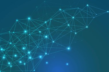 Yapı molekülü ve iletişim. DNA, atom, nöronlar. Tasarımınız için bilimsel bir kavram. Noktalarla birleştirilmiş çizgiler. Tıp, teknoloji, kimya, bilim geçmişi. Vektör illüstrasyonu