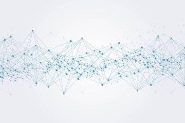 Bağlı çizgi ve noktalarla Geometrik soyut arkaplan. Yapı molekülü ve iletişim. Büyük Veri Görselleştirme. Tıp, teknoloji, bilim geçmişi. resimleme.