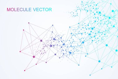Bağlı çizgi ve noktalarla Geometrik soyut arkaplan. Yapı molekülü ve iletişim. Büyük Veri Görselleştirme. Tıp, teknoloji, bilim geçmişi. Vektör illüstrasyonu.