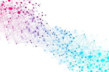 Yapı molekülü ve iletişim. DNA, atom, nöronlar. Tasarımınız için bilimsel bir kavram. Noktalarla birleştirilmiş çizgiler. Tıp, teknoloji, kimya, bilim geçmişi. resimleme.