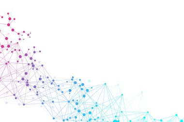 Yapı molekülü ve iletişim. DNA, atom, nöronlar. Tasarımınız için bilimsel bir kavram. Noktalarla birleştirilmiş çizgiler. Tıp, teknoloji, kimya, bilim geçmişi. resimleme.