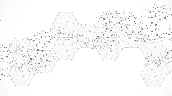 结构分子和通信。DNA，原子，神经元。科学的设计理念。用圆点连在一起的线医学、技术、化学、科学背景图例. — 图库照片