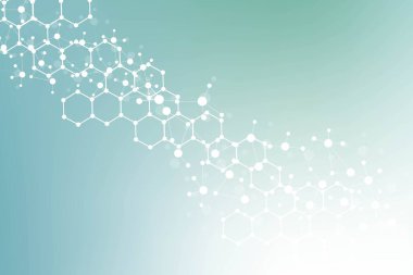 Yapı molekülü ve iletişim. DNA, atom, nöronlar. Tasarımınız için bilimsel bir kavram. Noktalarla birleştirilmiş çizgiler. Tıp, teknoloji, kimya, bilim geçmişi. Vektör illüstrasyonu