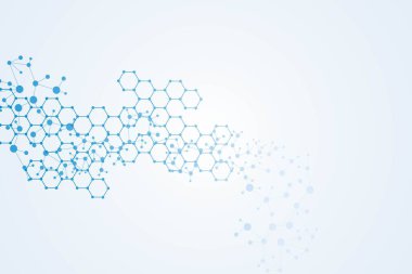 Bilim ağı şablonu, noktaları ve çizgileri birleştiriyor. Teknoloji altıgenlerin yapısı veya moleküler bağlantı elementleri.