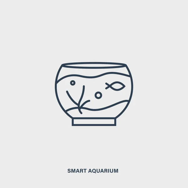 Aquarium intelligent avec une icône de poisson de baignade. Symbole de bol à poisson noir linéaire isolé sur fond blanc. icône de l'aquarium plat avec un contour mince. Modèle de logo de bol à poisson clair vecteur — Image vectorielle