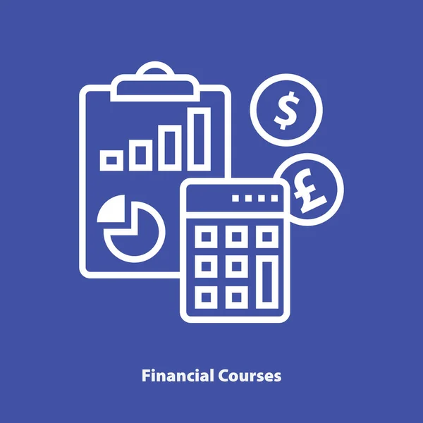 Cours financiers icône vectorielle linéaire sur fond violet. Pictogramme de contour blanc du processus comptable — Image vectorielle