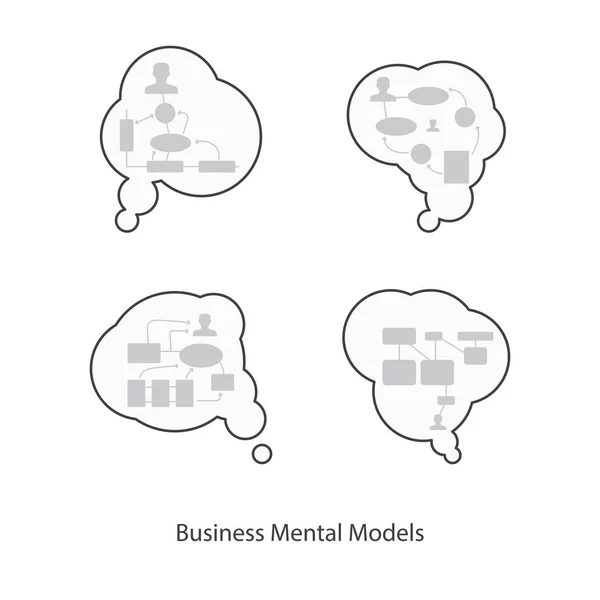 Conceito de vetor de modelos mentais de negócios. Variações isoladas do algoritmo em preto e branco — Vetor de Stock