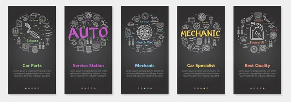 Schwarze Banner für Autoteile für Website und mobile App-Vektor — Stockvektor