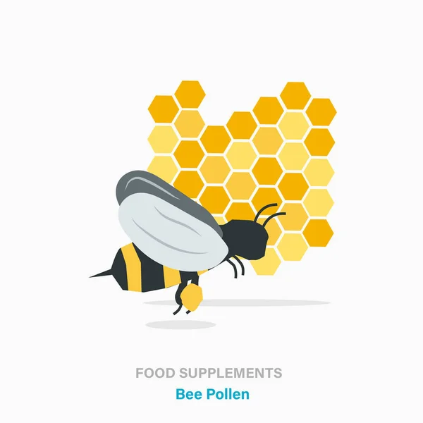 Bee and honeycomb flat vector illustration. Bee pollen and food supplements concept — стоковый вектор