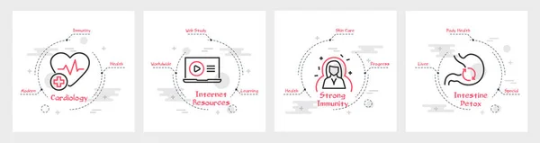 Набор векторных медицинских знамен. Квадратные плакаты с современным линейным дизайном — стоковый вектор