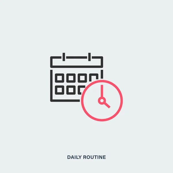 Daily routine linear vector icon. Outline calendar and timer symbols — Vettoriale Stock