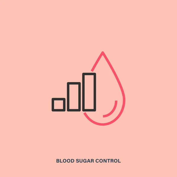 Blood sugar control linear icon. Isolated vector shape of drop and diagram — Stockvector