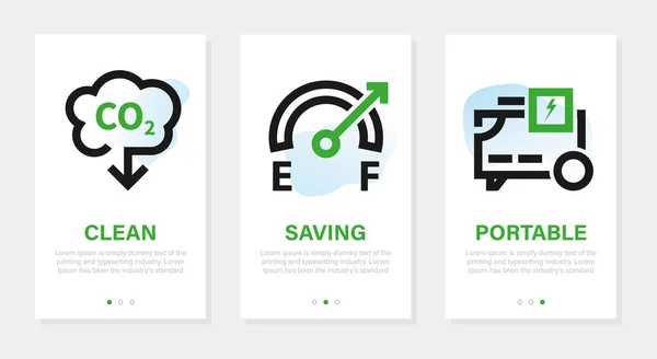 Vertical vector banners with eco technology concept. Onboarding design for bio fuel mobile application — Vector de stock
