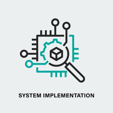 Sistem uygulama sürecinin vektör illüstrasyonu. Doğrusal simge