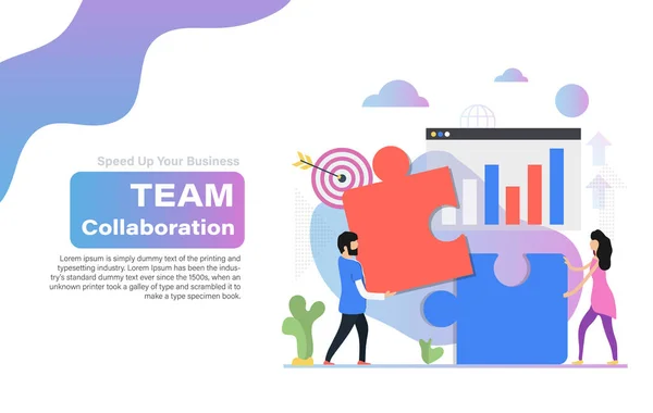 Δημιουργική Διανυσματική Απεικόνιση Της Team Collaboration Επιγραφή Κοντά Άνδρες Και — Διανυσματικό Αρχείο