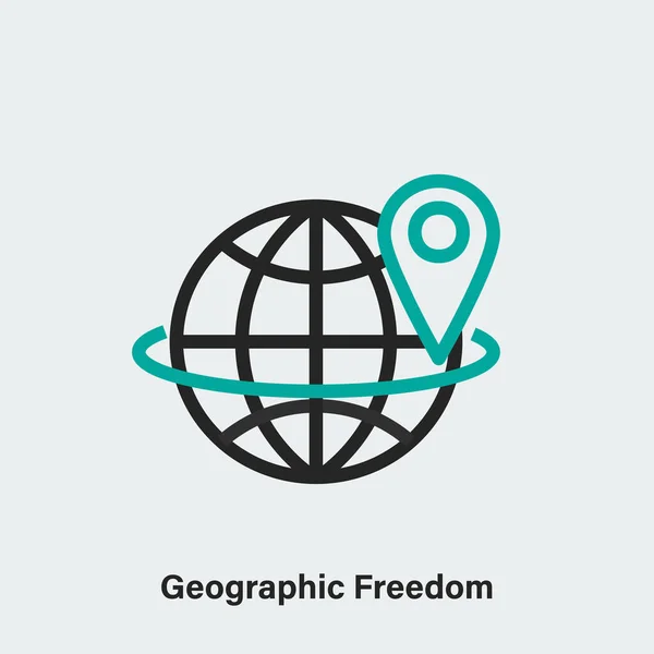Isolated Linear Pictogram Globe Pin Geographic Freedom Outline Vector Icon — Vetor de Stock