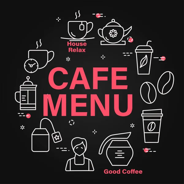 Flat Style Vector Banner Cafe Menu Red Inscription Surrounded Different — Image vectorielle