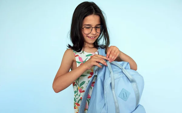 Horizontal Image Smiling Little Girl Wearing Summer Dress Preparing Her Stock Image