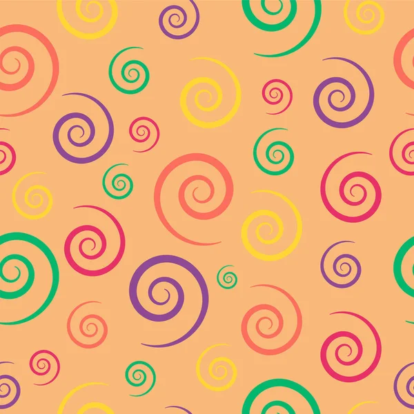 Modello senza cuciture vettoriale multicolore con spirali di diverse dimensioni — Vettoriale Stock