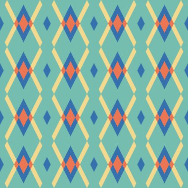 Kusursuz vektör deseni. Eşkenar dörtgenlerin soyut geometrik renkli arkaplanı. Duvar kağıdı, kumaş, ambalaj ve daha fazlası için.
