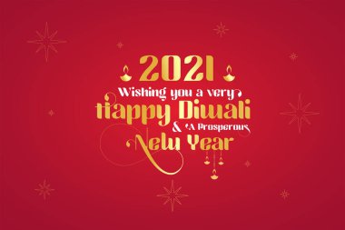 Mutlu bayramlar 2021. Koyu kırmızı arka planda altın harfler ve soyut lamba. Modern hat sanatı. Vektör festivali illüstrasyonu poster, tebrik kartı, kartpostal, davetiye şablonu.