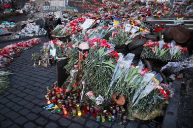 Kyiv, Ukrayna - 7 Mart 2014: Meydan 'da öldürülen Kyiv' in anısına bir demet çiçek