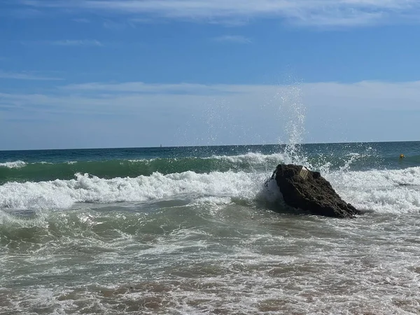 Praia Dona Ana Ponta Piedade Met Turkoois Zeewater Kliffen Vliegende — Stockfoto
