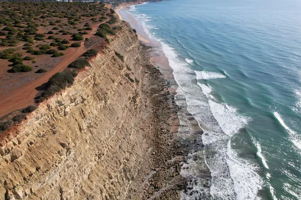 Vista Aerea Pescatori Sentiero Algarve Portugal Lagos Porto Praia Luz — Foto Stock