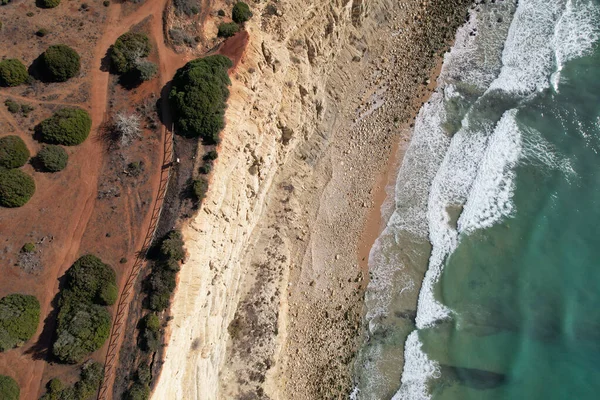 Vista Aerea Pescatori Sentiero Algarve Portugal Lagos Porto Praia Luz — Foto Stock