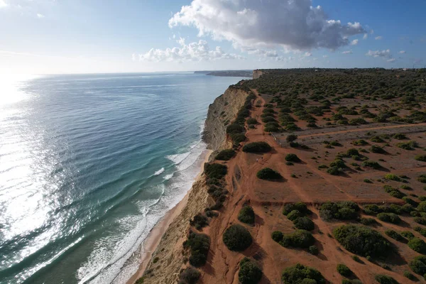 Aerial View Fishermens Trail Algarve Portugal Lagos Porto Praia Luz — 스톡 사진